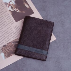 Ví Nam Da Bò Cao Cấp Kẻ Xanh Đứng V011 (Màu Nâu Đen)