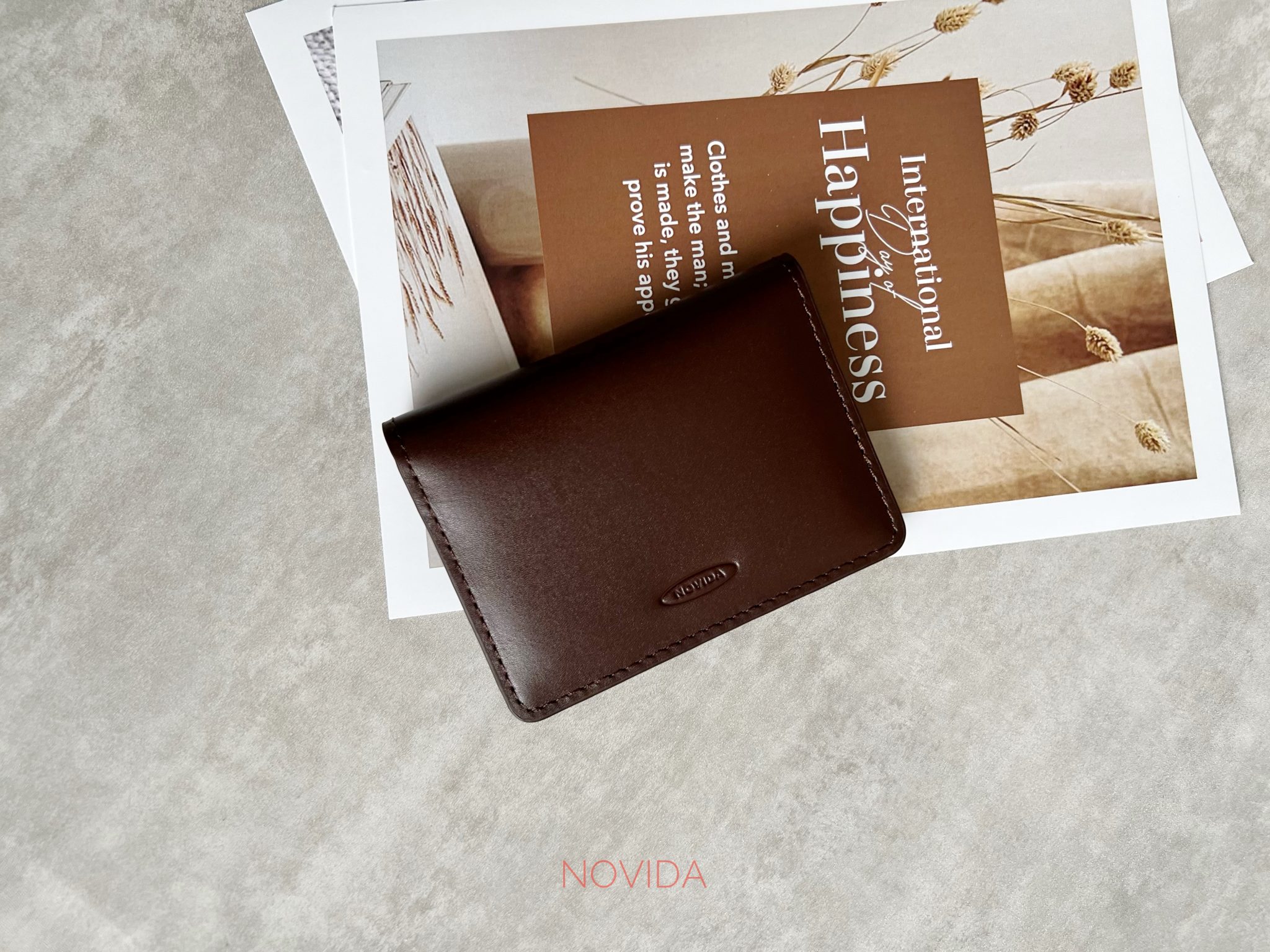 Ví Card Da Bò Novida- Nâu