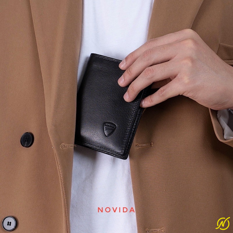 Ví Nam Da Bò Đen Trơn Novida V016 - Ảnh 2